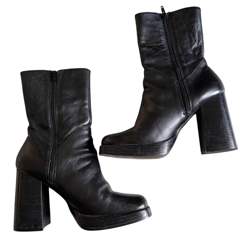 Vintage Y2K Candie's Leather Chunky Platform Boots Womens 8 Bratz Grunge Goth